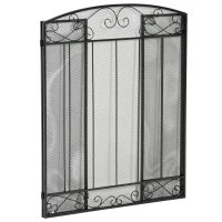 HOMCOM 3-Panel Folding Fireplace Screen, Home Steel Fire Spark Guard for Wood Burning with Decorative Vine Pattern, 41.25" x 31.75", Black(m-7)