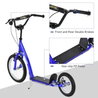 Aosom Youth Scooter Kick Scooter for Kids 5+ with Adjustable Handlebar 16" Front and 12" Rear Dual Brakes Inflatable Wheels, Blue(m-4)