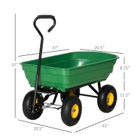 Outsunny Garden Dump Cart Heavy Duty 440lbs Wagon with Steel Frame and 10'' Pneumatic Tires, Green(m-3)