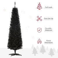HOMCOM 6 Pencil Christmas Tree, Slim Artificial Xmas Tree with Realistic Branches, Sturdy Metal Stand, Black(m-4)