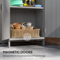 Outsunny Outdoor Storage Cabinet, Wooden Garden Storage Shed with 2-Tier Shelves, Metal Tabletop and Magnetic Doors, Grey(m-6)