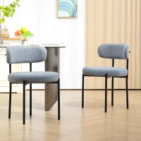 HOMCOM 2 Pieces Kitchen Chairs, Modern Dining Chairs w/ Berber Fleece Upholstery and Steel Legs for Living Room, Grey(m-1)