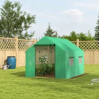 Outsunny Walk-in Tunnel Greenhouse UV-resistant Green House with Door and Mesh Windows, 6.6' x 10' x 6.6', Green(m-8)