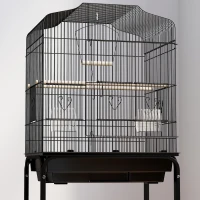 PawHut 49" Rolling Bird Cage Cockatoo House Play Top Finch Pet Supply with Storage Shelf, Wheels - Black(m-9)