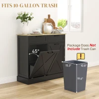 HOMCOM 10 Gallon Farmhouse Kitchen Cabinet with Hidden Trash Can and 2 Drawers, Tilt Out Trash Can Cabinet for Kitchen, Black(m-5)