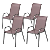 Outsunny Set of 4 Outdoor Dining Chairs, Stackable Patio Chairs with High Back, Breathable Mesh Seat for Garden Lawn, Brown(m-1)