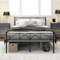HOMCOM Metal Full Platform Bed Frame with Headboard, Steel Slat Support, Underbed Storage, No Box Spring Needed, Easy Assembly(m-10)