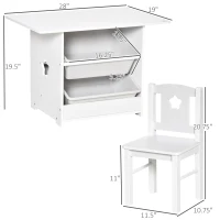 Qaba 3-Piece Kids Table and Chair Set Writing Desk with Storage Boxes Hollow Star Design for Toddler Activities 2-4 Years old, White(m-3)