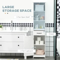 kleankin Modern Bathroom Cabinet, Narrow Bathroom Vanities with 3 Open Shelves, Drawer and Adjustable Shelf, White(m-4)