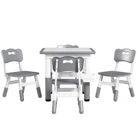Qaba 5 Pieces Toddler Table and Chair Set, Height Adjustable Activity Table and Chair Set for Nursery Classroom, Grey(m-2)