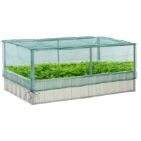 Outsunny Raised Garden Bed, 5.7 x 3 x 2.3ft Steel Planter Box Outdoor with Cover, Gloves for Growing Vegetables, Flowers, Herbs, Green(m-2)