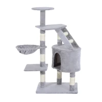 PawHut 49” Deluxe Cat Tree Furniture Scratching Pet Tower Kitten Play Post (Grey)(m-10)