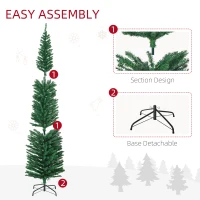 HOMCOM 7.5' Artificial Pencil Christmas Trees Holiday Decoration with Colourful LED Lights, Steel Base, Skinny Shape(m-9)