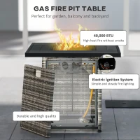 Outsunny 28 Inch Propane Fire Pit Table, 40,000 BTU Rattan Gas Fire Pit Table with Rain Cover, Mesh Lid, Lava Stone, Mixed Grey(m-4)