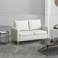 HOMCOM 56" 2 Seat Sofa, Modern Love Seats Furniture, Upholstered 2 Seater Couch with Side Pockets, Solid Steel Frame, White(m-9)