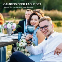 Outsunny Folding Picnic Table with 2 Benches, 3-Piece Portable Outdoor Picnic Table Bench Set for 4, Patio Dining Table Set with Plastic Top, Steel Frame for Garden, Dark Grey(m-5)