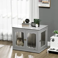 PawHut Dog Crate Furniture, Dog Kennel with Three Doors, Locks and Latches, Indoor Use, for Medium Dogs, Grey(m-8)