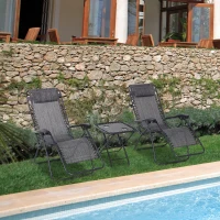 Outsunny Zero Gravity Chair Set of 2 Patio Chair with Side Table Cupholders and Pillows for Pool, Backyard, Lawn, Dark Grey(m-8)