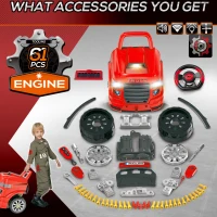 Qaba Mechanic Kids Truck Engine Toy Set, Car Service Play Set, Red(m-6)