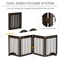 PawHut Freestanding Pet Gate with Two-Direction Hinges, Removable Feet, Foldable Wooden Dog Fence with Paw Carved, 24" x 20", Espresso Brown(m-4)
