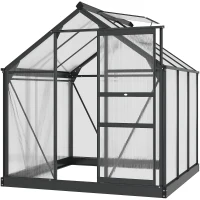 Outsunny Polycarbonate Greenhouse, Heavy Duty Outdoor Aluminum Walk-in Green House Kit Vent Door, 6.2'x6.2'x6.6' Gray(m-11)