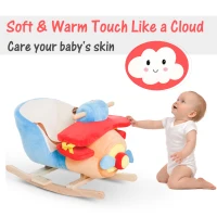Qaba Baby Rocking Horse Plane Design Plush Stuffed Rocking Chair, Wooden Rocking Horse with Sound, Seat Belt for Boys and Girls Gift, Red(m-4)