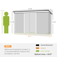 Outsunny 9' x 4' Metal Outdoor Storage Shed, Tool House with Double Lockable Doors for Backyard, Patio, Lawn, Garage, Dark Gray(m-3)