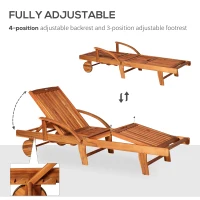 Outsunny Acacia Wood Folding Patio Sun Lounger with Wheels and Pull-Out Tray(m-5)