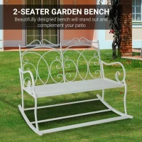 Outsunny Patio 2 Seater Rocking Bench Steel Garden Outdoor Garden Loveseat w/ Elegant Patern for Garden, Balcony, Porch, White(m-5)