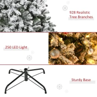 HOMCOM 6ft Snow Flocked Artificial Tree 250 LED Light 928 Branches Christmas Season(m-6)