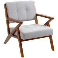 HOMCOM Armchair with Removable Seat and Back Cushion for Bedroom Tufted Living Room Chair with Faux Leather and Wood Legs Grey(m-11)
