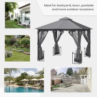 Outsunny 10' x 10' Patio Gazebo, Double Roof Outdoor Gazebo Canopy Shelter with Netting, Steel Corner Frame for Garden, Lawn, Backyard and Deck, Dark Gray(m-6)