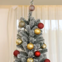 HOMCOM 9ft Prelit Pencil Artificial Christmas Tree, Flocked Xmas Tree with Remote, Dual Colour LEDs, 895 Tips, Metal Stand(m-10)