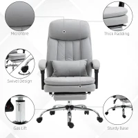 Vinsetto High Back Office Chair, Microfibre Computer Desk Chair with Lumbar Support Pillow, Foot Rest, Reclining Back, Arm, Grey(m-6)