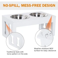 PawHut 23" Modern Decorative Raised Dog Bowls, Wooden Heavy Duty Pet Food and Water Bowl, Elevated Feeding Station, White(m-5)