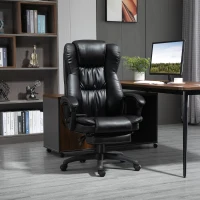 Vinsetto High Back Massage Office Chair with 6-Point Vibration, 5 Modes, Executive Chair, PU Leather Swivel Chair with Reclining Back, and Retractable Footrest, Black(m-10)