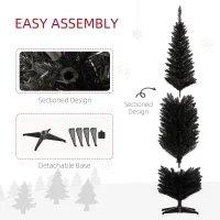 HOMCOM 8ft Unlit Pencil Artificial Christmas Tree with Realistic Branches and 618 Tips, Plastic Base, Black(m-7)