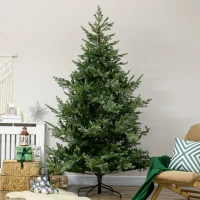 HOMCOM 7.5' Artificial Wide Christmas Tree Holiday Décor, with Easy-to-Shape Branches, Auto Open, Steel Base, Green(m-10)