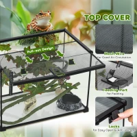 PawHut 14 Gallon Glass Reptile Terrarium Tank, Box Full View with Sliding Screen Top, 20" x 12" x 14", Black(m-5)