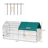 PawHut 87" Small Animal Playpen with with Roof for Rabbits, Chicken, Chinchillas for Indoor/Outdoor Use, Green(m-3)