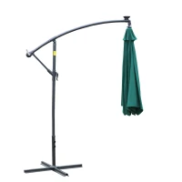 Outsunny 10ft Cantilever Solar Hanging Offset Umbrella Outdoor LED Lights Aluminum Market Banana Parasol Crank w/ Cross Base Garden Sun Shelter Green(m-10)