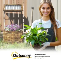 Outsunny Wooden Wishing Well Planter, Raised Garden Bed with Galvanized Canopy, Hexagon Raised Flower Bed for Garden, Tan(m-9)