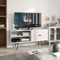 HOMCOM TV Stand Cabinet for 65-Inch, TV Table with Charging Station, Television Stand with Open Shelves, Door and Cable Holes(m-1)