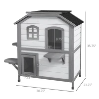 PawHut 2-story Cat House Outdoor, Weatherproof Wooden Cat Enclosure for Feral Cats with Escape Door, Openable Roof, Jumping Platforms, White(m-3)