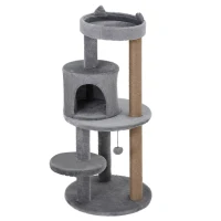 PawHut 41" Cat Tree Tower with Condo, Scratching Posts and Hanging Ball, Grey(m-2)