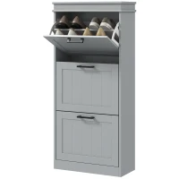 HOMCOM Slim Shoe Cabinet with 3 Flip Drawers and Adjustable Shelves, Narrow Shoe Cabinet for 15 Pairs of Shoes, Grey(m-2)