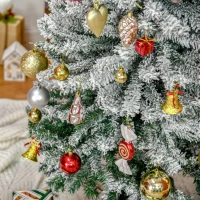 HOMOM 7.5ft Flocked Christmas Tree, Pencil Artificial Xmas Tree with Faux Snow, Dense Branches, Foldable Metal Base for Indoor Holiday Decor(m-9)