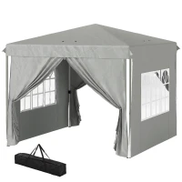 Outsunny 10' x 10' Pop-Up Canopy Tent with Sidewalls, Height-Adjustable, Carry Bag Included, for Outdoor, Garden, Patio, Light Grey(m-2)