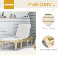 Outsunny Chaise Lounge Chair for Outdoor, Wood Outdoor Chaise Lounge with 4-Position Adjustable Backrest and Cushion, Reclining Beach Lounge Chair for Deck, Pool, Lawn and Sunbathing, Natural(m-6)