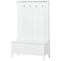 HOMCOM Modern Hall Tree, Shoe Bench with Hidden Storage Space, 4 Hooks and Top Shelf, Freestanding Coat Rack Stand for Entryway, White(m-11)
